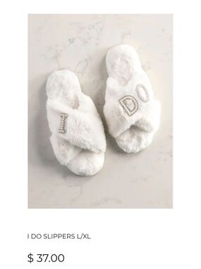 Ivory Faux Fur "I Do" Slippers